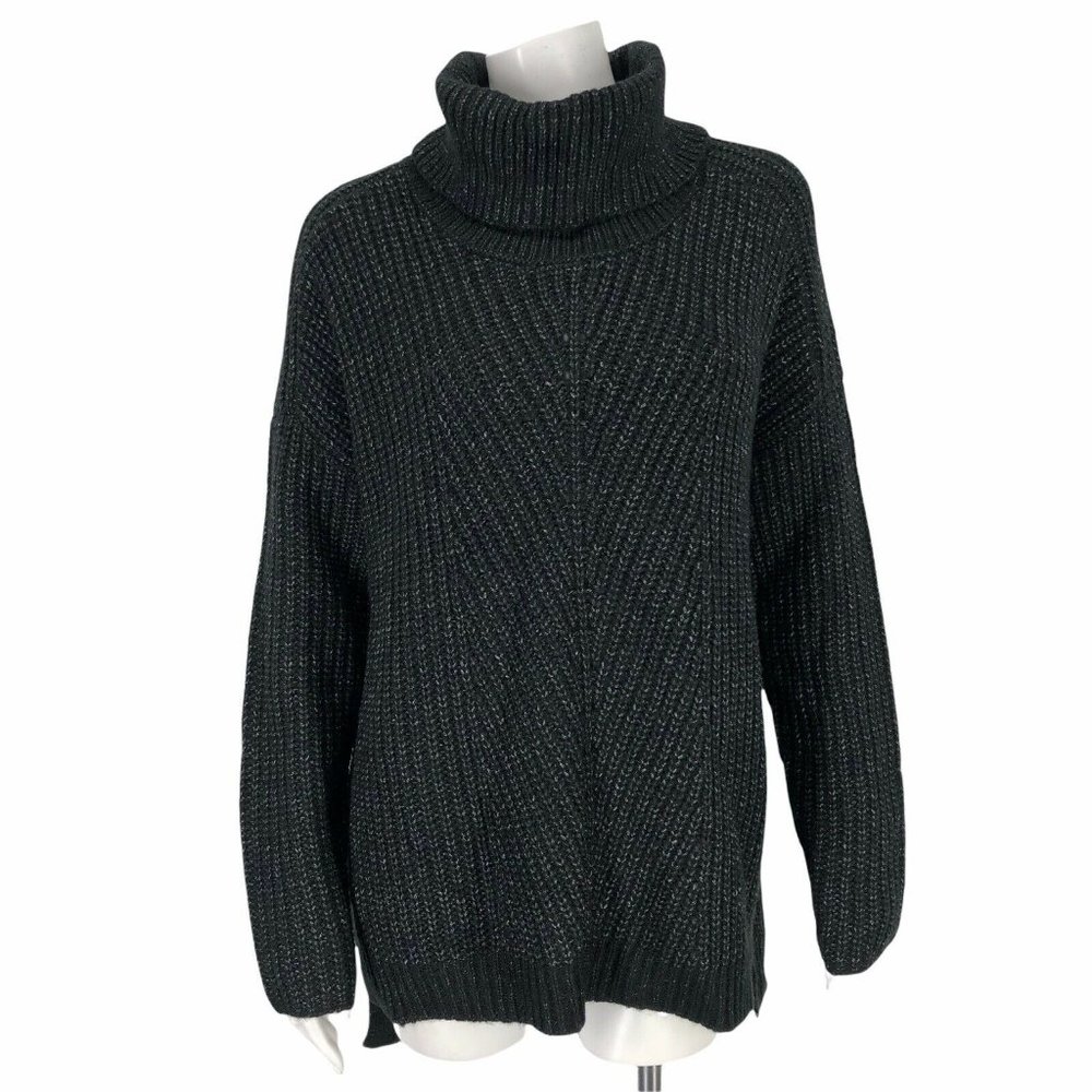 Time & Tru Womens Cowl Neck Sweater Black Heathered Longline Relaxed Fit Casual